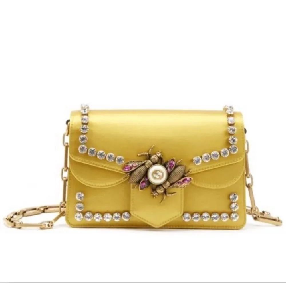Gucci Broadway Pearly Bee Shoulder Bag Crystal Embellished Satin